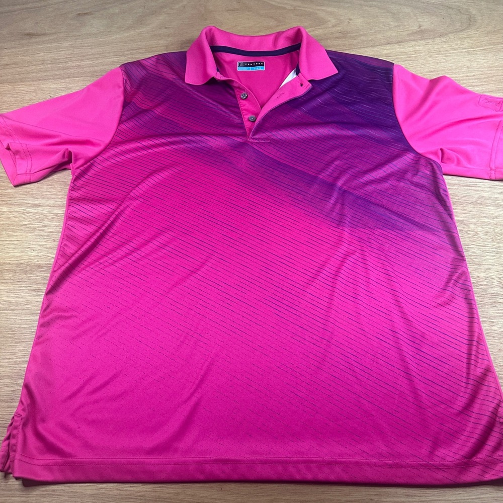 PGA TOUR Golf Polo Shirt Mens Large Fuchsia Pink Performance Short Sleeve
